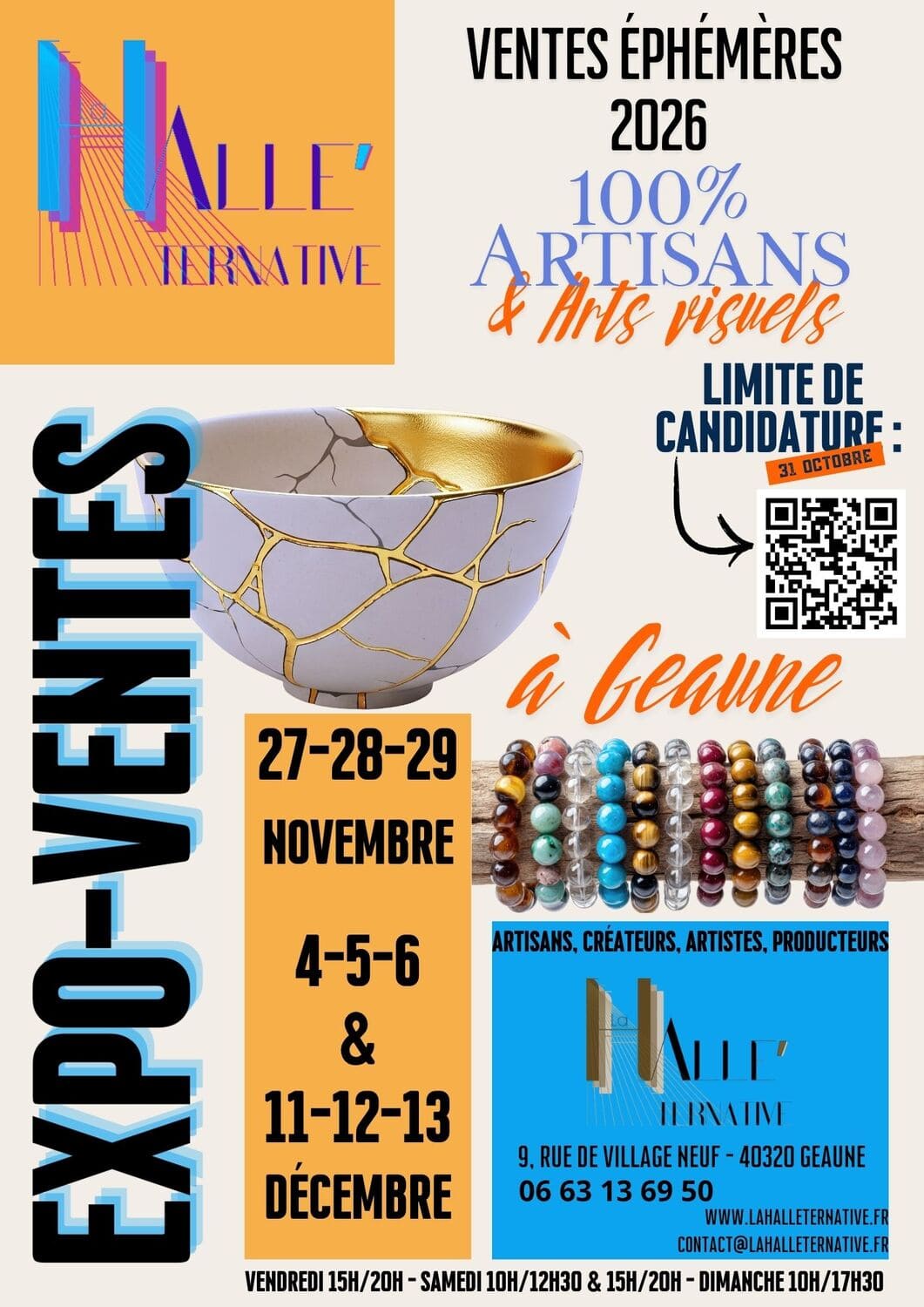 affiche ventes éphémères 2026 100 % artisan et arts visuels artisanat local novembre 2026 la Halleternative